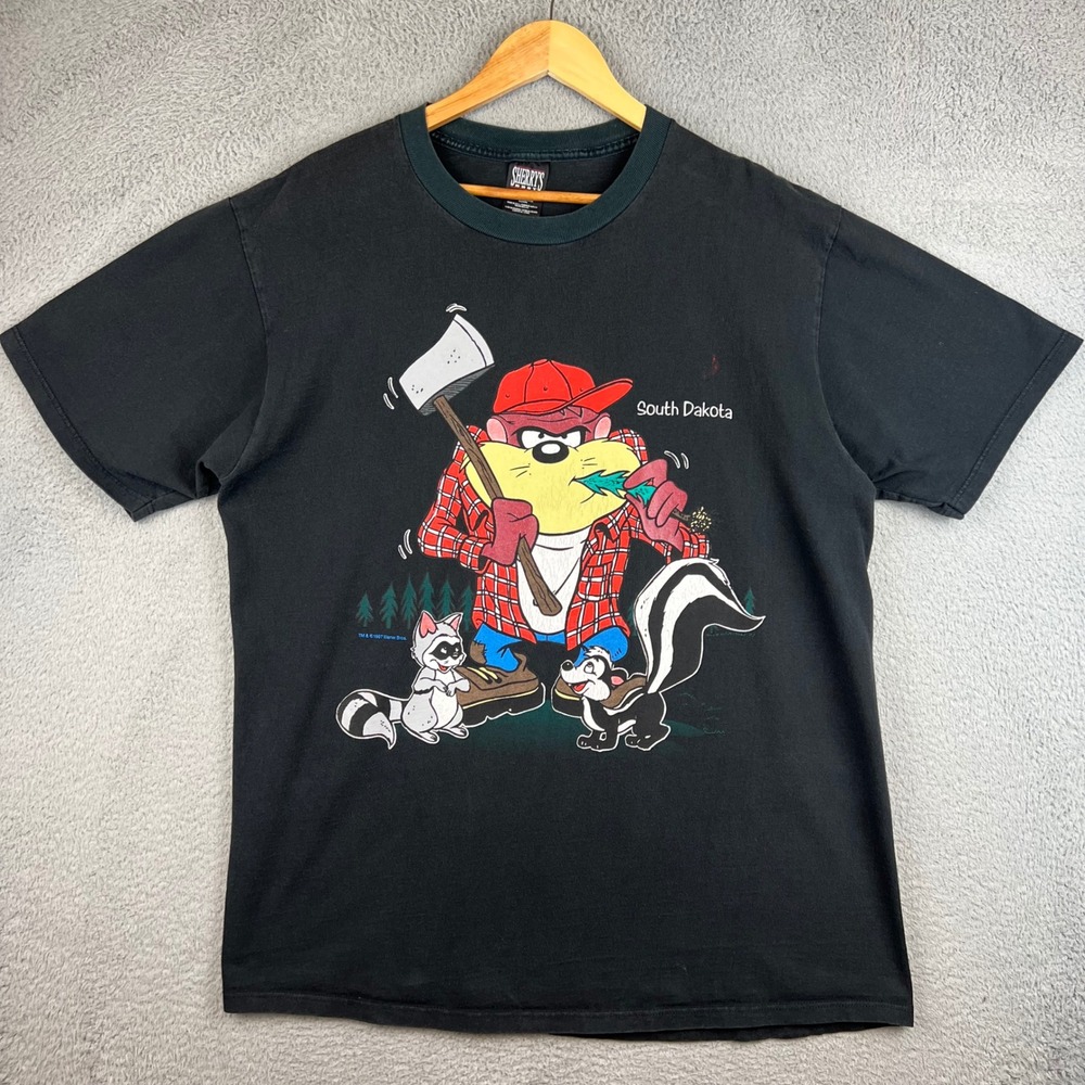 Vintage 90s Taz South Dakota T-Shirt Mens XL Sherry's Best Warner Bros Black 90s